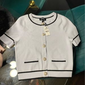 Express Women’s Button Down Short Sleeve Cardigan - light blue